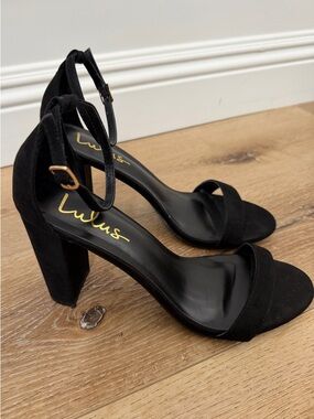 Lulu’s Taylor Black Suede Ankle-Strap Block Heels